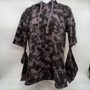 Mona B 100% Cotton Gray and Black Camo Patterned Hoodie with Open Elbows Size S